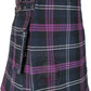 Traditional Scottish Tartan Utility Kilt in Black and Pink Plaid with Leather Straps