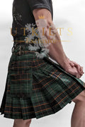 Traditional green and orange plaid design of an Irish Black Tartan Utility Kilt