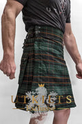 Traditional Scottish Tartan Utility Kilt featuring Irish Black Tartan and embroidered hem