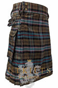 Traditional Scottish National Weathered Tartan Utility Kilt with lion emblem and pleats