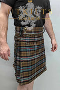 Traditional Scottish National Weathered Tartan Utility Kilt in brown and blue plaid
