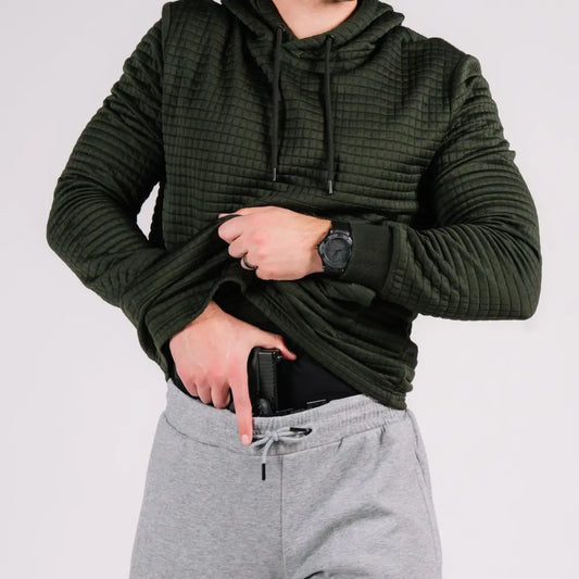 Dark green quilted Standoff Concealment Hoodie with ribbing pattern and interior liner