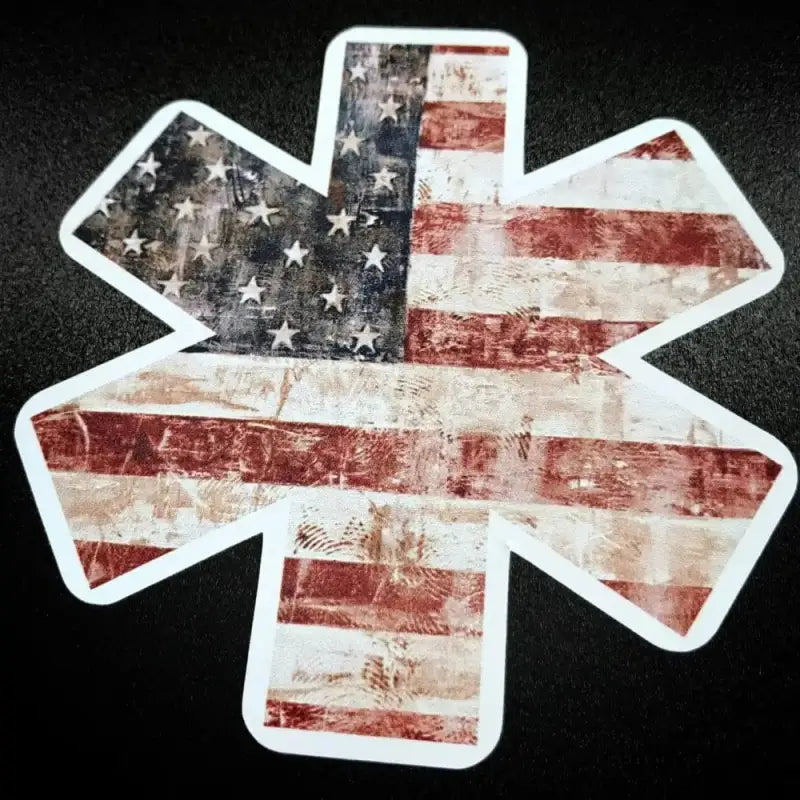 Star of Life medical symbol with distressed RWB American flag pattern for decal design