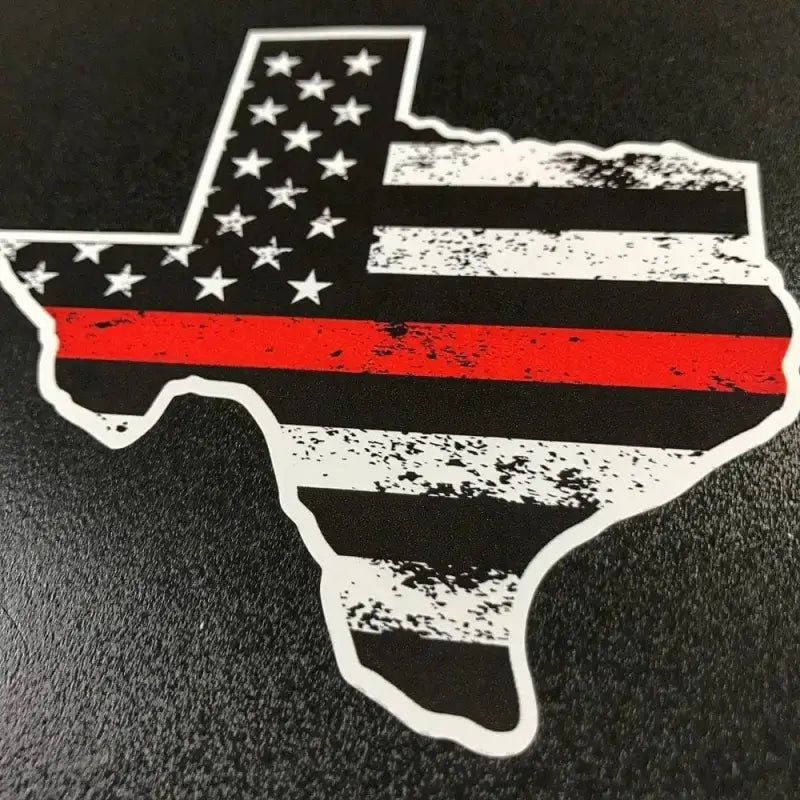 Texas Thin Red Line decal featuring state outline with black and white flag design