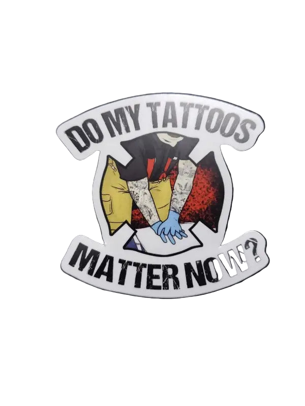 Sticker design with crossed firefighter axes and text on water weather-resistant ink