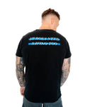 Black Stigma-Breaking Unisex Tee with blue text saying HEROES NEED SAVING TOO, supports mental health
