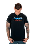 Black Stigma-Breaking Unisex Tee with RUCK text design and tattooed arms showcased