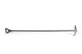 Long-handled metal fire poker with D-shaped grip for use as a stitch hook
