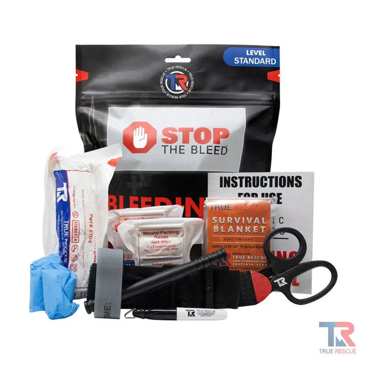 STOP THE BLEED Bleeding Control Kit with hemostatic dressing and emergency instructions