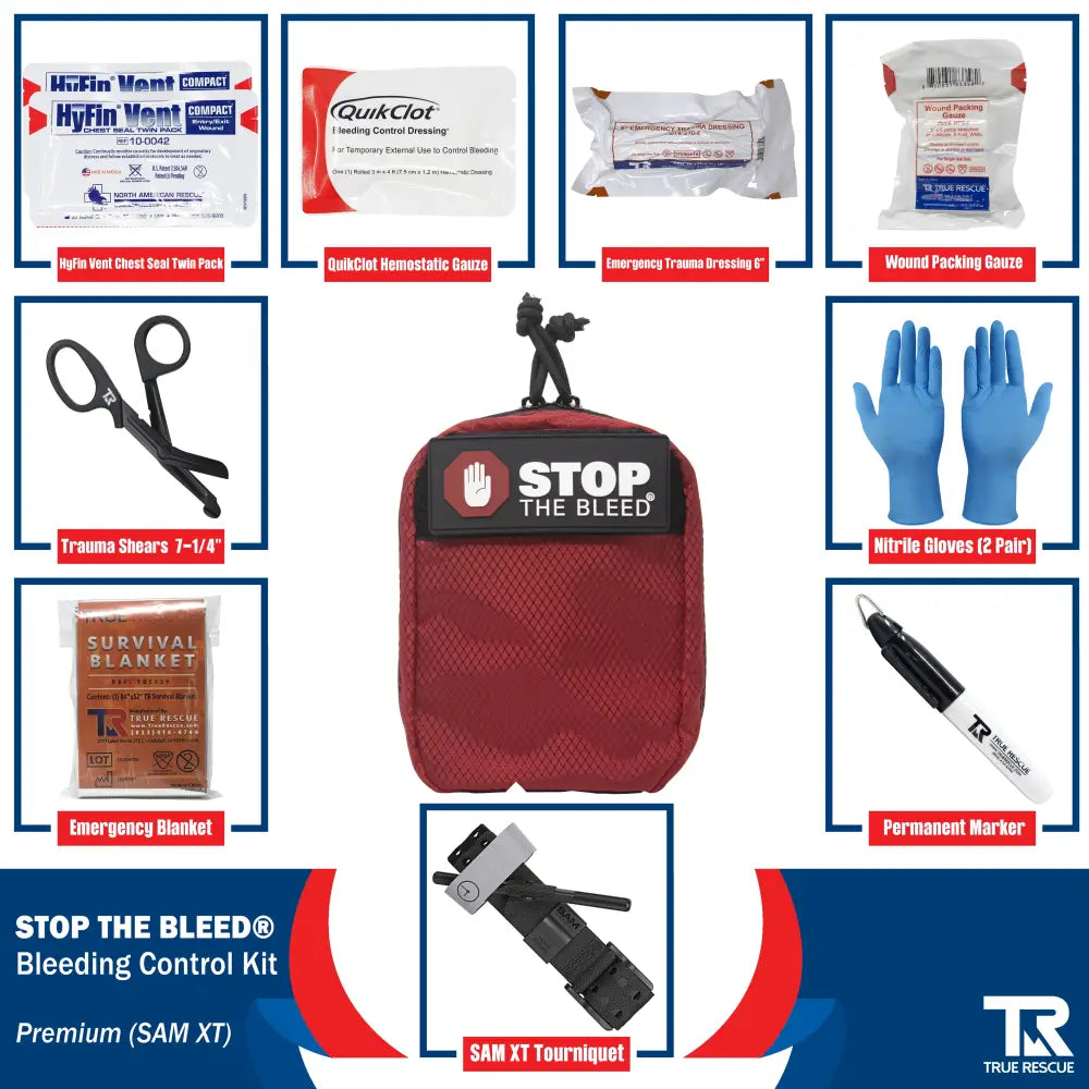 STOP THE BLEED Bleeding Control Kit - Premium (SAM XT) with QuikClot / Black - Bleeding Control Kit