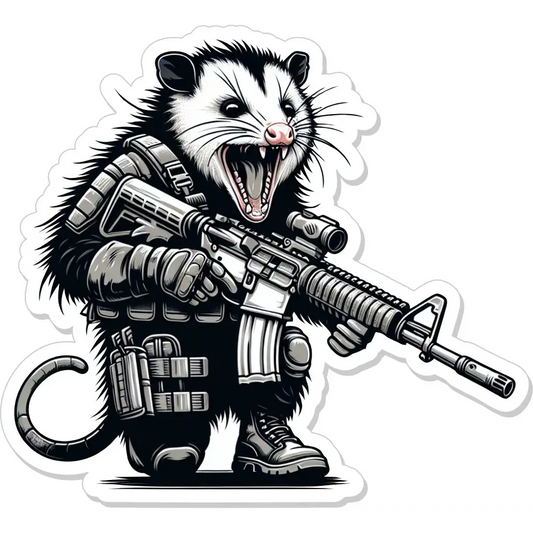 Tactical Possum in gear with assault rifle from Street Cat Collection Patch 3 sticker