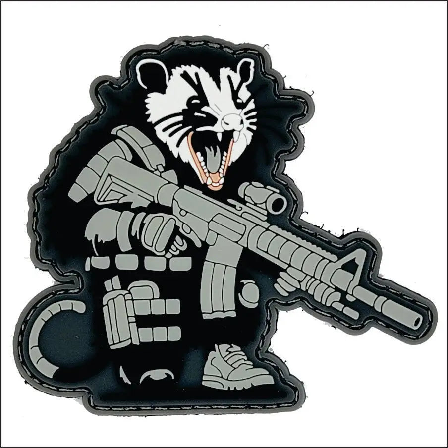 Cartoon Tactical Possum in gear with rifle - Street Cat Collection Patch 3 design