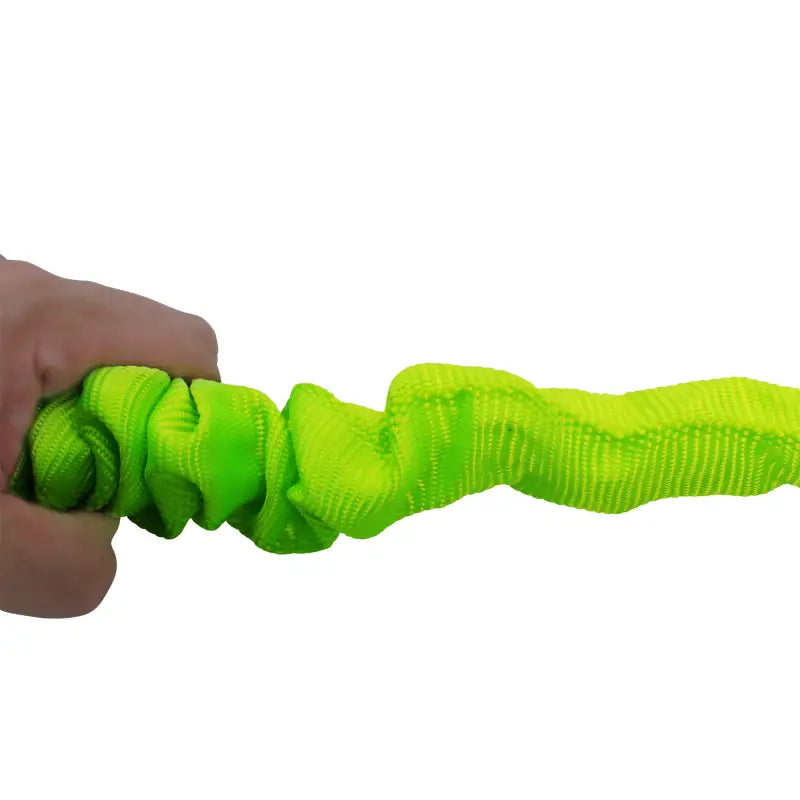 Stretched neon green bungee cord of Single Leg Internal Shock-Absorbing Lanyard