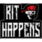 Stylized RIT sticker logo with skull in firefighter helmet, honoring first responders