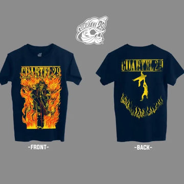 Bull Cuartel 29 Tee featuring fiery graphics for first responders and firefighters