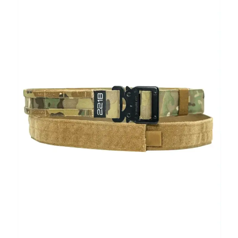 Tactical gun belt featuring camouflage pattern and tan suede sections, Paladin Battle Belt