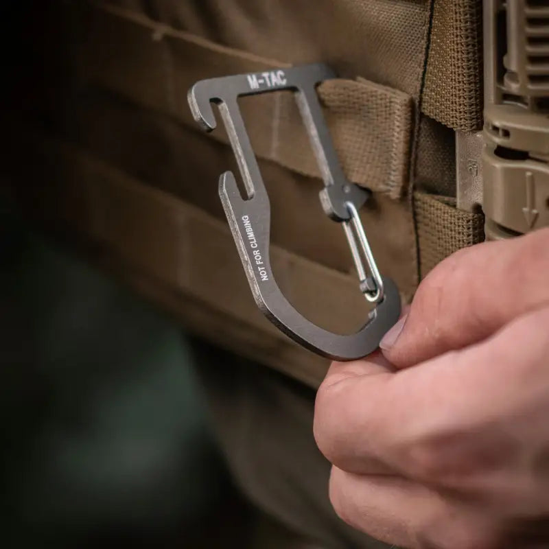 Tactical M-Tac Aluminum Carabiner for Backpack Molle with integrated tools in gray finish