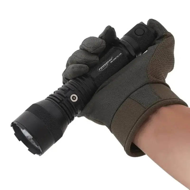 Tactical flashlight held with black glove from Huntsman-XLT 1200-Lumen Varmint Light Kit