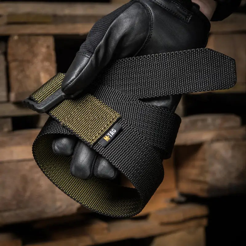 Tactical glove in black leather and olive green mesh for M-Tac Double Sided Lite use