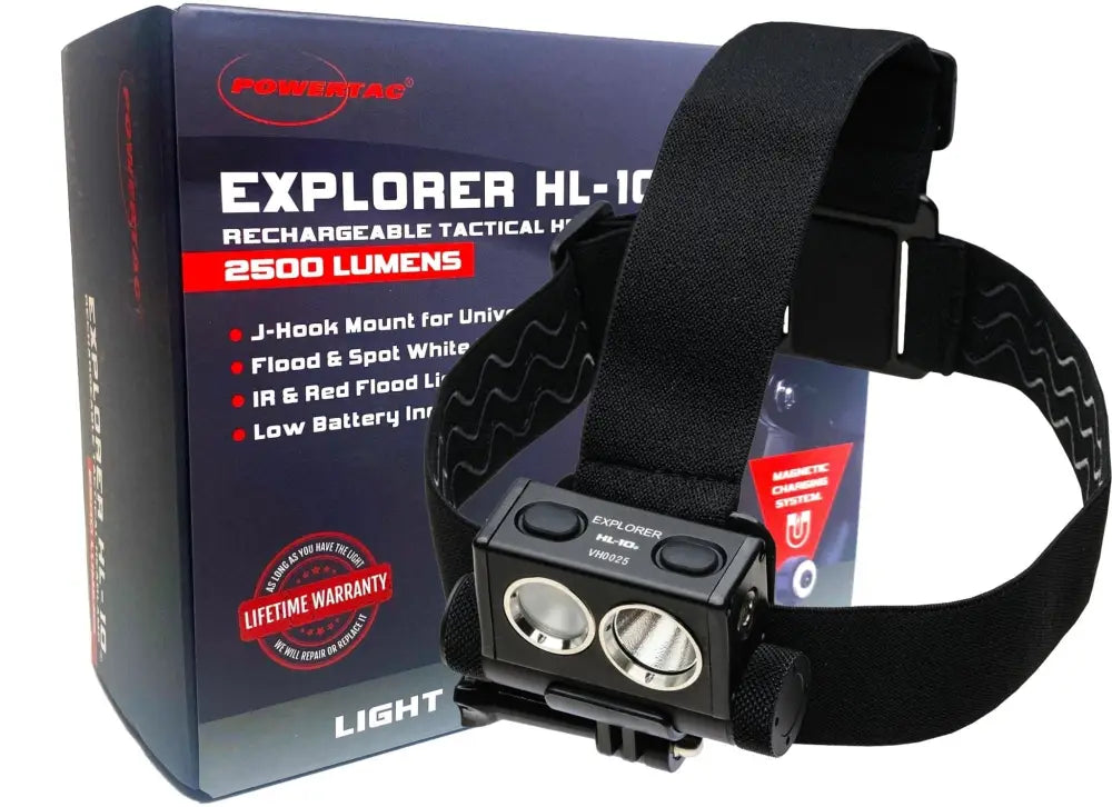 Tactical Explorer HL-10 Red IR headlamp with j-hook buckle and magnetic charging