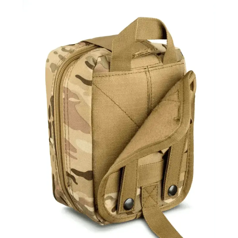 Tactical Scherber Premium IFAK MOLLE Pouch in tan/camouflage with webbing attachments