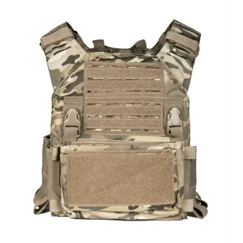 Tactical military vest in desert camouflage with MOLLE webbing - QRF Low Visibility Minimalist