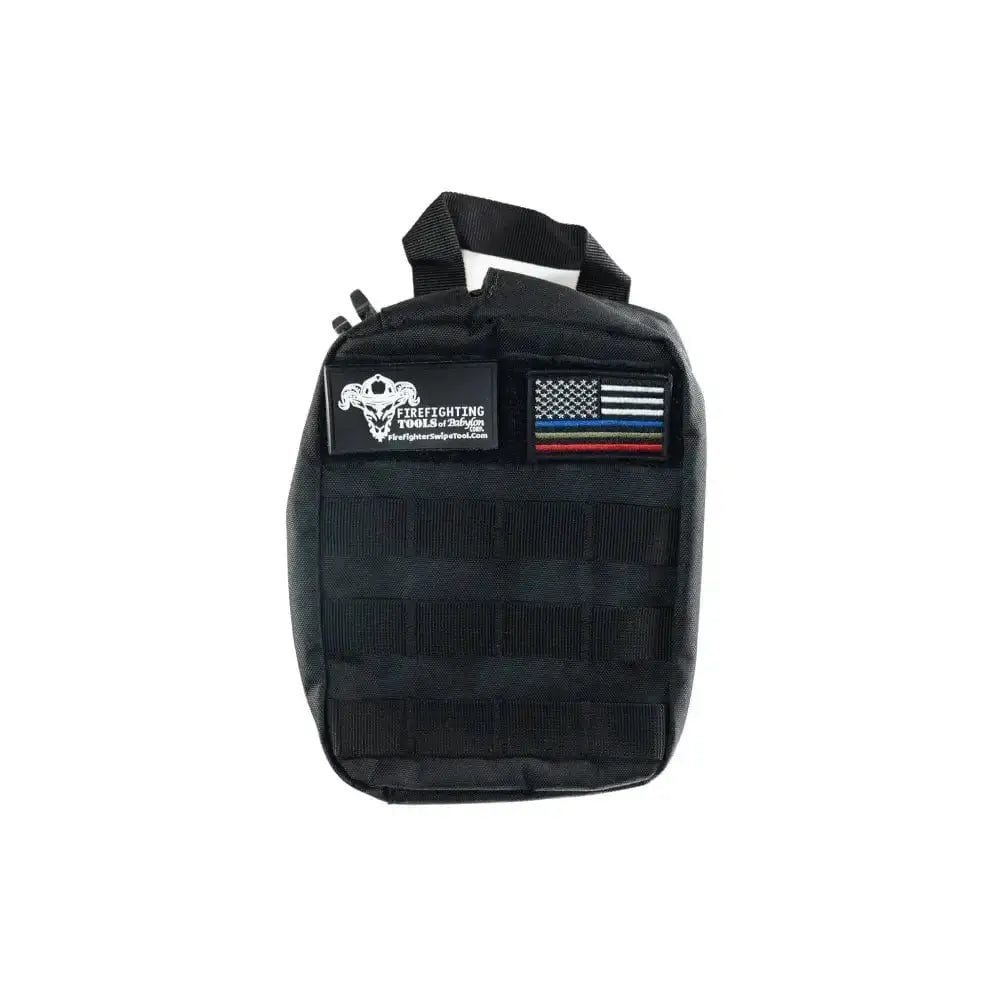 Black Tactical Molle Bag with Thin Blue Line Flag Patch for Medical Gear Storage