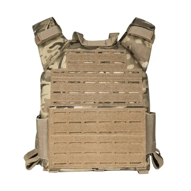 QRF Low Visibility Minimalist Plate Carrier in desert tan with MOLLE webbing and Velcro patch