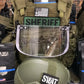 Redemption Tactical Level IIIA Ballistic Glass Face Shield with Helmet ARC Rail Mount and tactical vest