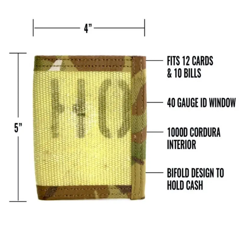 Tactical wallet with brown trim in Coyote Combat Leather and yellow-green Cordura material