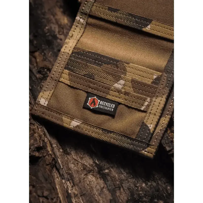 Tactical wallet in camouflage with Captain logo patch, made from Coyote Combat Leather