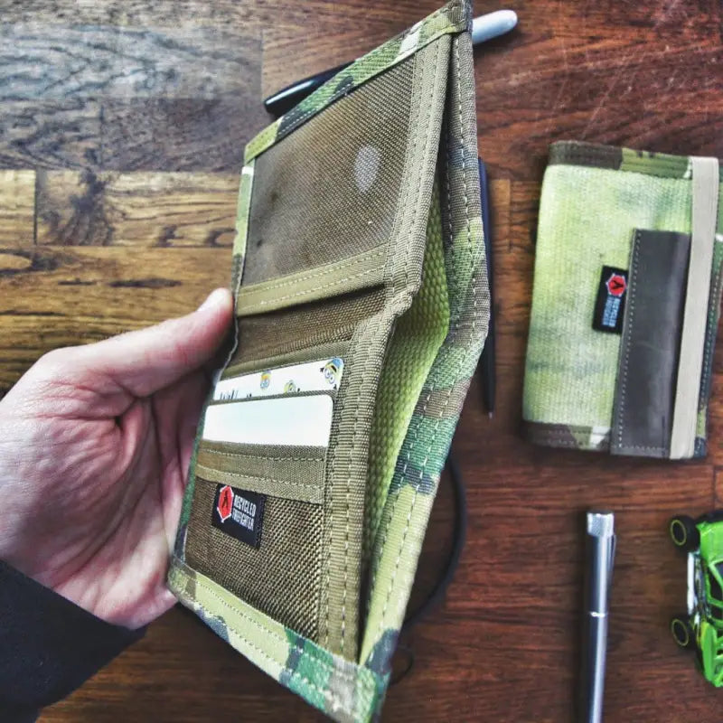 Tactical Olive Green Camouflage Wallet with Card Slots in Coyote Combat Leather