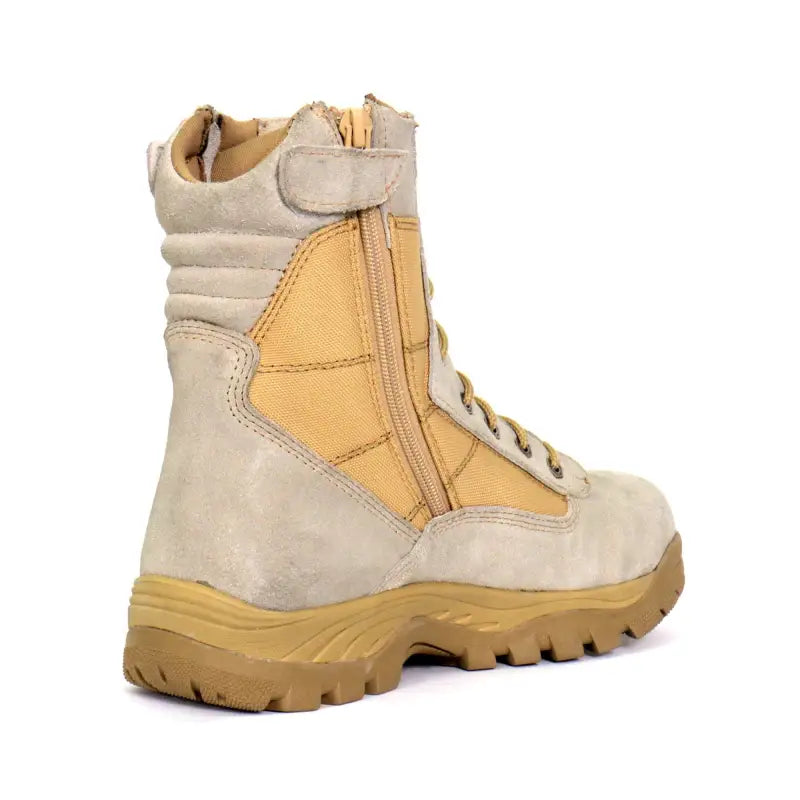 Tan Leather SWAT style combat boots with zippers from Hot Leathers featuring a rubber sole