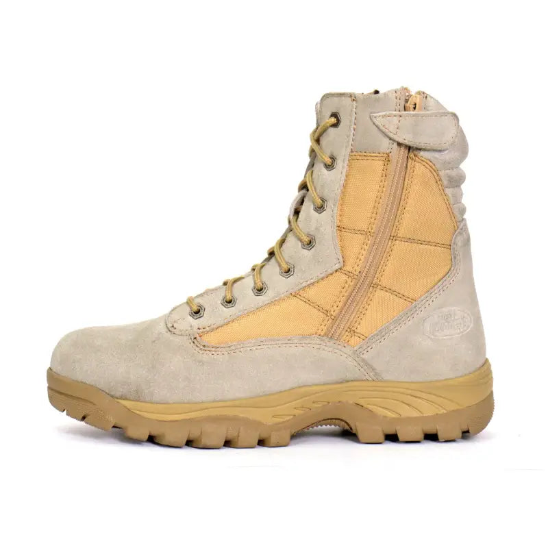 Tan Leather SWAT style tactical combat boot with laces and side zipper from Hot Leathers