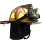 Tan and black American Heritage Leather Helmet with ESS FirePro goggles attached