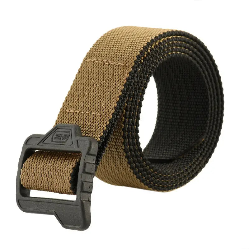 Tan and black nylon M-Tac Double Sided Lite Tactical Belt with plastic buckle