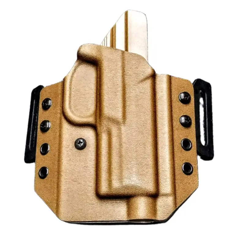 Tan Kydex OWB Holster with black hardware, threaded barrel compatible for TLR-1