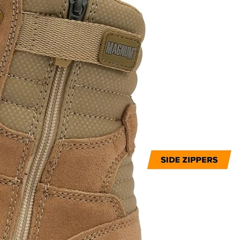 Tan Magnum boot with side zipper for first responders firefighter police tactical needs
