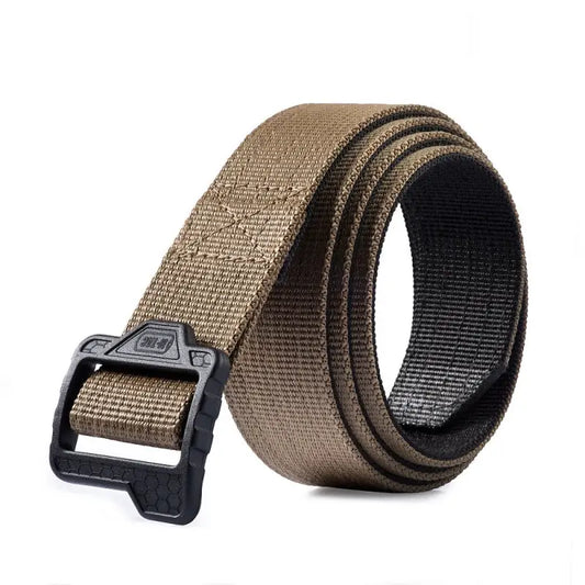 Tan nylon M-Tac Double Duty Tactical Belt Hex with black plastic buckle