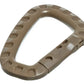 Tan hard polymer D-Ring carabiner with notches for enhanced grip and durability