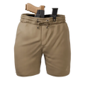 Tan Carrier Shorts Mk.II with concealed firearm for discreet concealed carry by Arrowhead Tactical Apparel