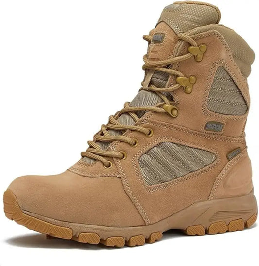 Tan suede and fabric tactical boot for first responders, firefighter, and police professionals