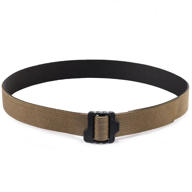 Tan M-Tac Double Duty Tactical Belt Hex featuring a durable black plastic buckle