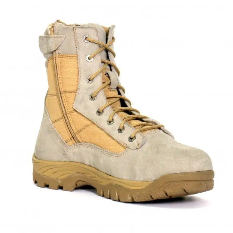 Tan Leather Swat Style Lace Up Boots with Zippers by Hot Leathers, rugged sole design