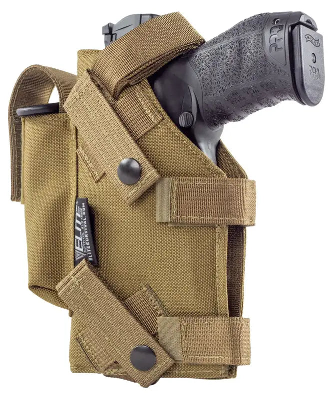 Tan Tactical MOLLE Holster with adjustable straps for large frame autos and snap closures