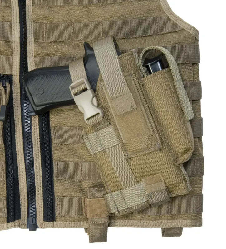 Tan Tactical MOLLE Holster with attachments for large frame autos and vest holster use