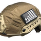 Tan RT2 Ballistic High Cut Helmet with American flag patch by Redemption Tactical