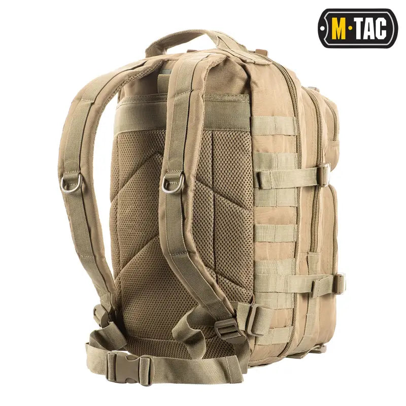 Tan M-Tac Assault Pack with MOLLE webbing and large main zippered compartments