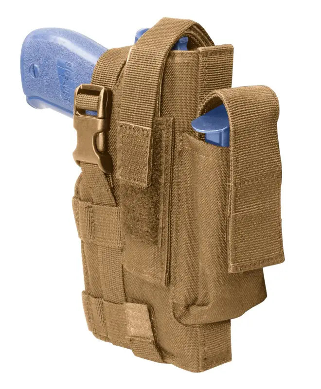 Tan tactical MOLLE holster with adjustable straps for elite tactical belt and 5’’ large frame