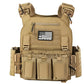 Tan tactical plate carrier with magazine pouches from Redemption Tactical Crusader 2.0 featuring standard 10x12 plates